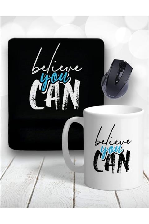 Atölye Çizgi Belive You Can Bilek Destekli Mouse Pad Ve Kupa Bardak ve Bardak Altlığı
