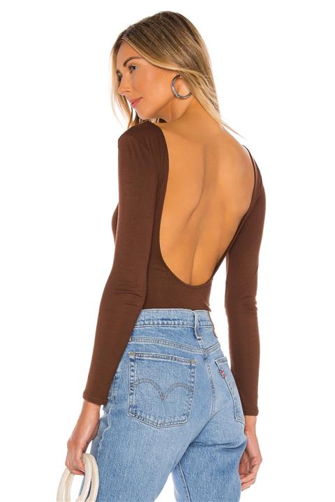 By Kul Design Kadın Kahverengi Sırt Dekolte Ipek Jarse Bodysuit