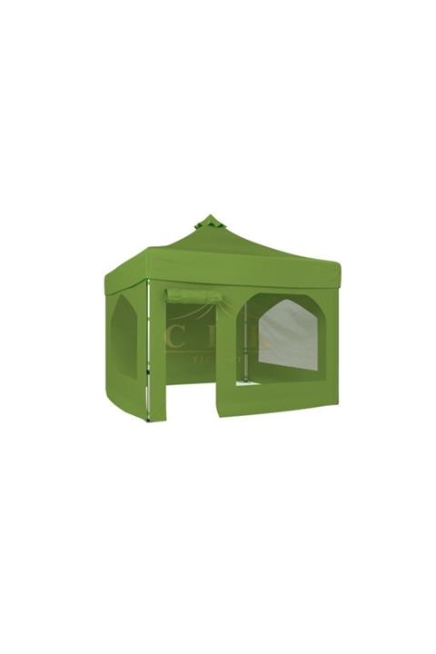 CLK Garden Clk 3x3 40mm Alüminyum Katlanabilir Tente 4 Yan Kapalı 2 Camlı 1 Kapılı Pencereli Tam Duvarlı