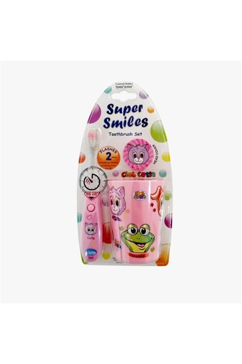 bbrite Çocuk Diş Fırçası Seti Pembe ( Işıklı Diş Fırçası + Fırça Başlığı + Bardak )