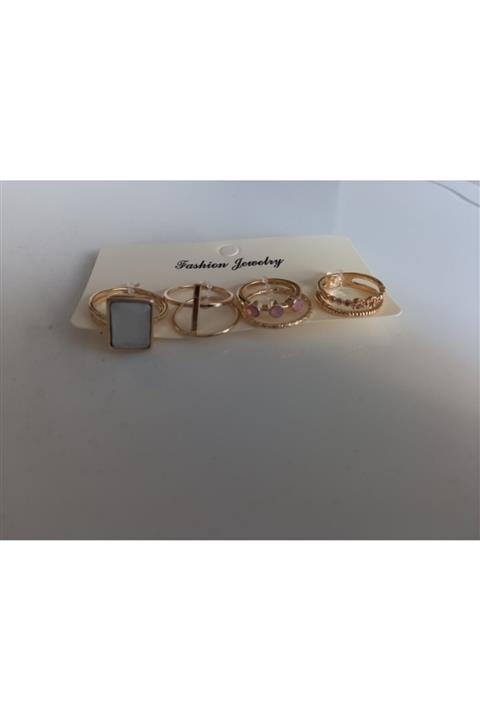 Maide Aksesuar Beyaz Ve Mor Taşlı 5 Li Yüzük Seti