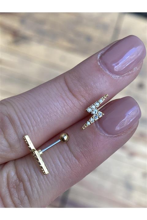 TAKIKRALI Şimşek Gold Helix Tragus Kulak Piercing