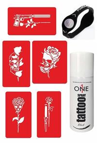 ONE SPRAY TATTOO Kuru Kafa Gül Dövme Seti Siyah Sprey, 5 Desen Ve Denge Bilekliği