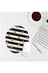 Özer Store Siyah Beyaz Çizgili Bilek Destekli Oval Mouse Pad