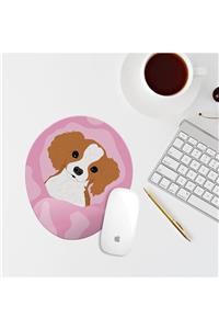 Özer Store Pembe Köpek Çizimli Bilek Destekli Oval Mouse Pad Mouse Altlığı