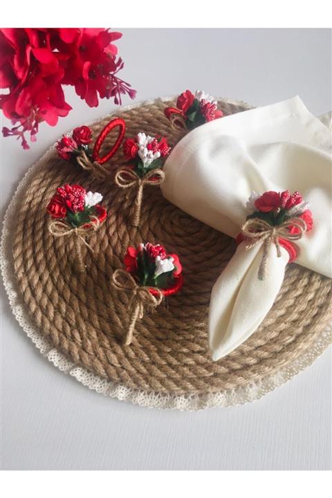 LİMOMİ Kırmızı Çiçek Demeti 6'lı Peçete Yüzüğü