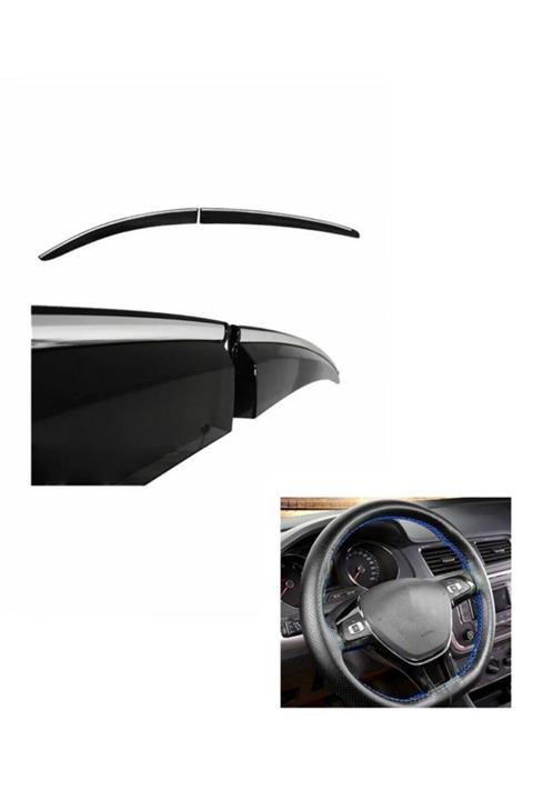 KG GROUP Renault Fluance Uyumlu Krom Şeritli Cam Rüzgarlık + Mavi Dikme Direksiyon Kılıf