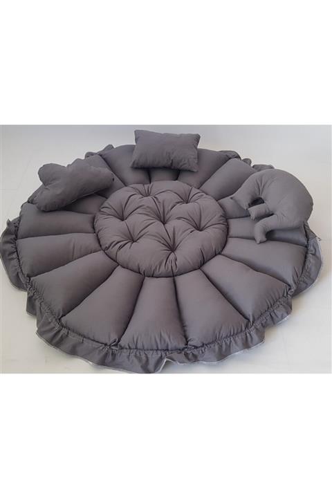 babynestdunyasi Antrasit Gri Yıldız Yuvarlak Uyku Ve Oyun Minderi