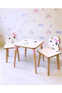 Neta Home Neta Kids Ahşap 2+1 Kız Sticer Çocuk Masası Aktivite Masası Çalışma Masası Çocuk Sandalyesi