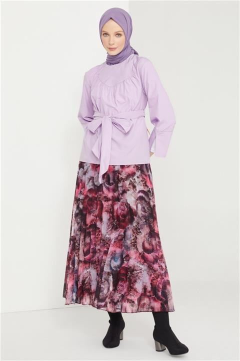 Armine Pliseli Belden Oturtmlı Etek 21k1122 Bordo