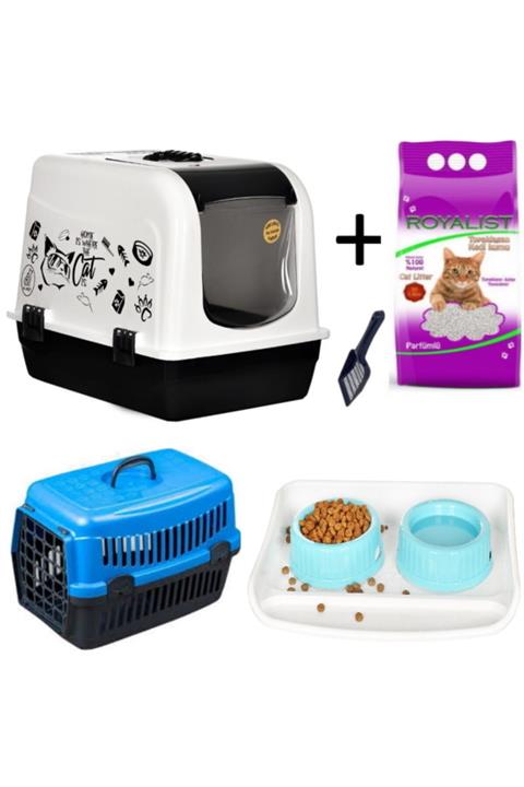 OPTİMAL Kedi Kapalı Tuvalet Kabı (kürek, 10 Lt Kum, Taşıma Kabı Ve Çiftlı Mama Kabı Hediyeli)