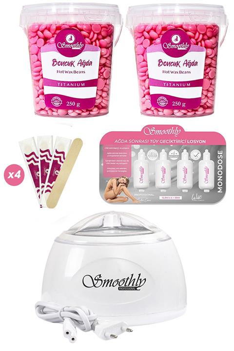 Smoothly 2 Adet 250 Gr Soyulabilen Boncukağda+ağda Isıtıcı Makine,masaj Yağı+4 Spatula+ Erime Kabı