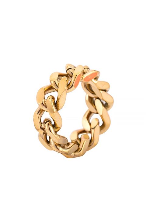 Chavin Parlak Gold Zincir Dizayn Çelik Yüzük Ek50sr