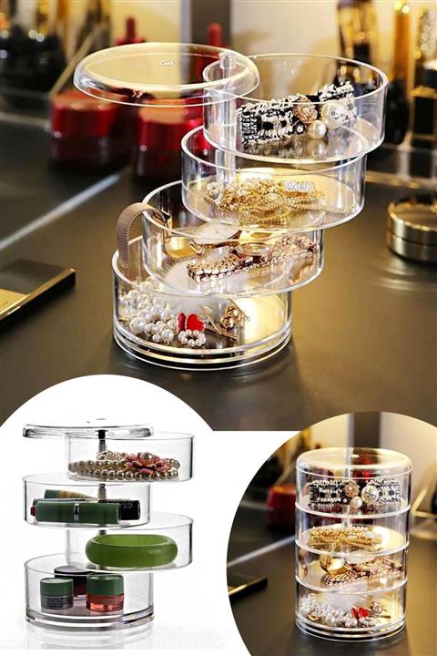 Helen's Home 4 Katlı Silindir Takı ve Makyaj Organizer