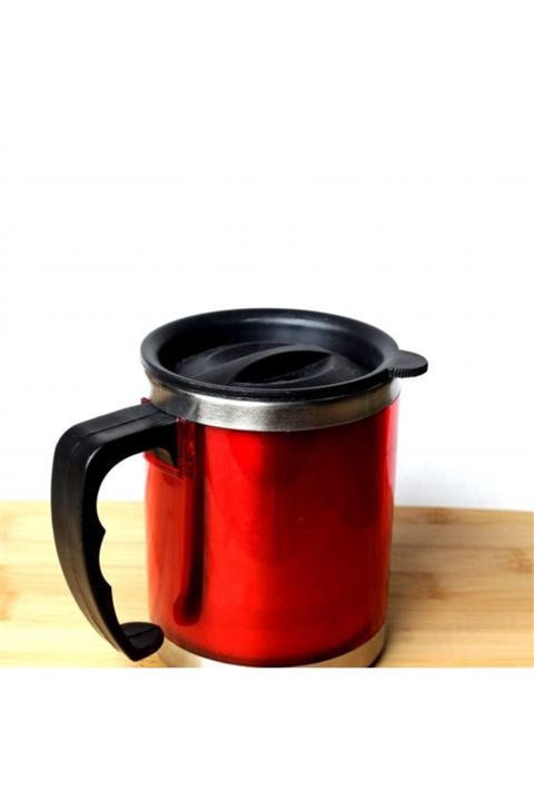evvehediyelikesya Çelik Kırmızı Termos Kupa Bardak Çay Kahve Bardağı 400 Ml