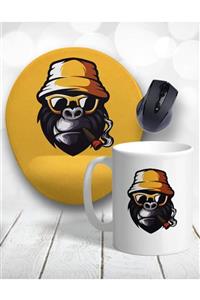 Atölye Çizgi Bad Gorilla Bilek Destekli Mouse Pad ve Kupa Bardak+Bardak Altlığı