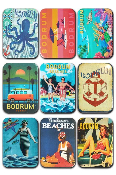 Mia Pera Renkli Bodrum Serisi Baskılı Dikdörtgen 9'lu Magnet(4,5 X 6,5 cm )