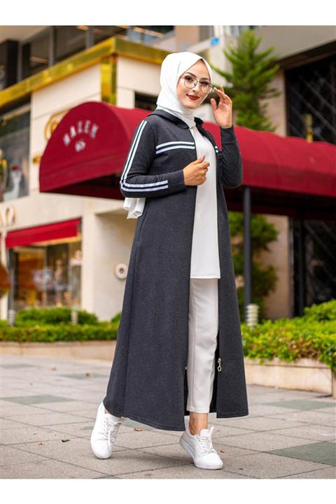 TOFİSA Kadın Antrasit Cep Detaylı Pardesü