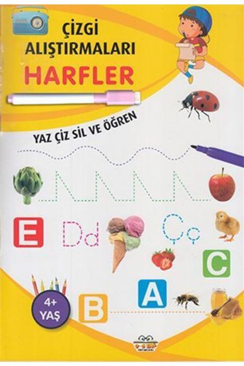 06 Yaş Yayınları Çizgi Alıştırmaları Harfler Yaz Çiz Sil Ve Öğren Kalem Hediyeli