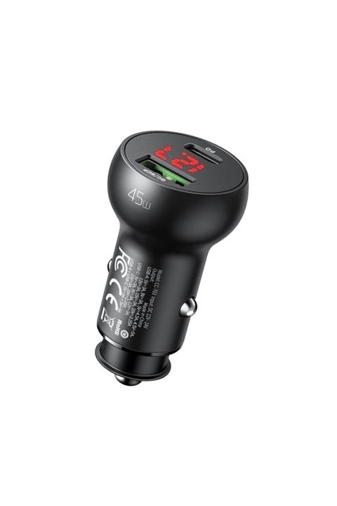 Mcdodo Cc-7030 45w 1xtype-c 1xusb Girişli Dijital Göstergeli Araç Çakmak Şarjı-siyah