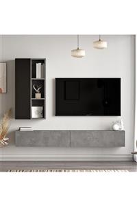 Yurudesign Luvio Tv Ünitesi Kitaplık 175cm Beton-siyah Lv10-rl