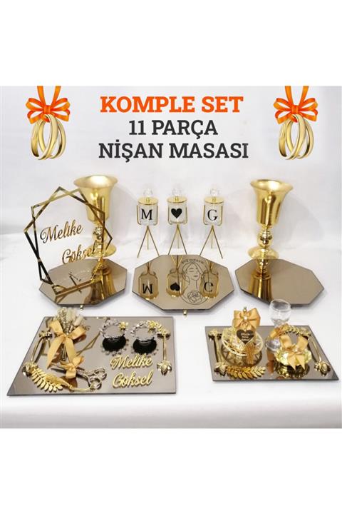 ZEKAAVM Komple Set Söz Nişan Sunum Masası Seti Jardinyer Şamdan Metal Vazo Tepsi Full Organizasyon Takım