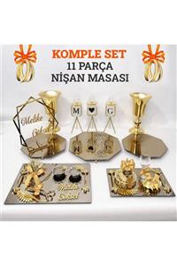 ZEKAAVM Komple Set Söz Nişan Sunum Masası Seti Jardinyer Şamdan Metal Vazo Tepsi Full Organizasyon Takım