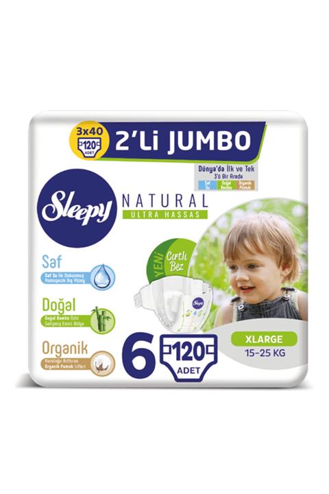 Sleepy Natural Bebek Bezi 6 Beden Xlarge 3x2'li Jumbo 120 Adet