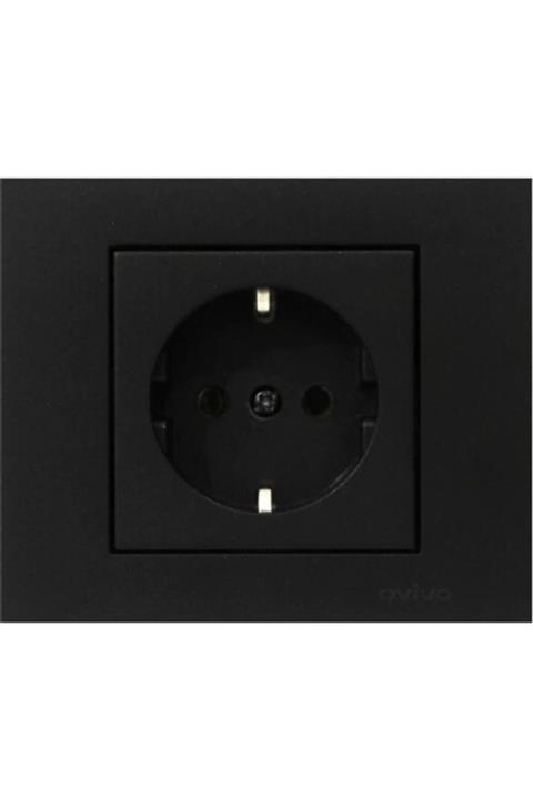 OVİVO Grano Siyah Topraklı Priz + Çerçeve