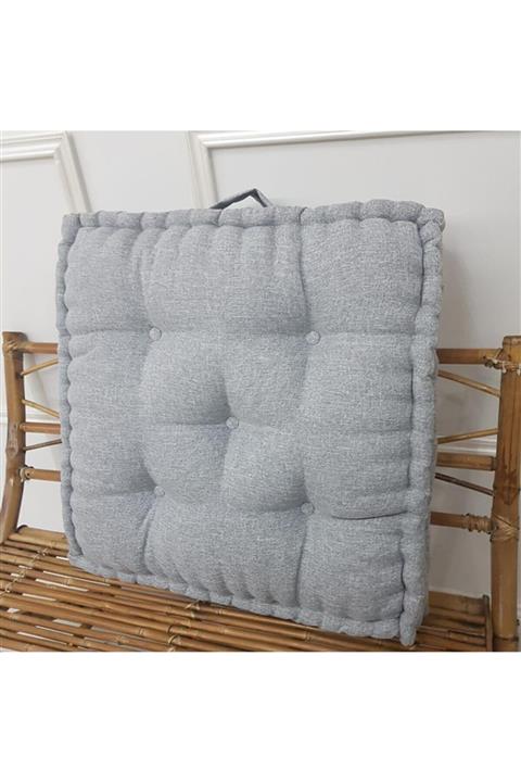 Evimstil Açık Gri Keten Fransız El Dikim Yer Minderi Kitap Okuma Minderi Sedir Minderi 60-60-10 Cm