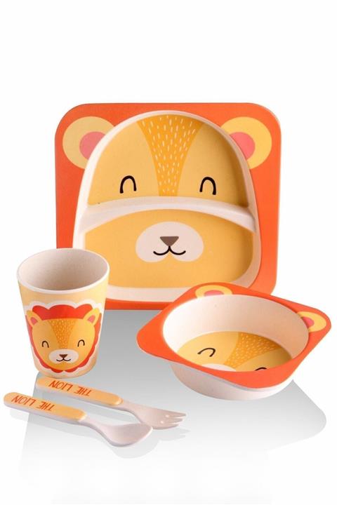 tinyshop Bambufiber Lüx 5 Parça Aslanlı Mama Seti