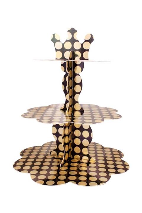 Partici Metalize Altın Puantiyeli Kek Standı