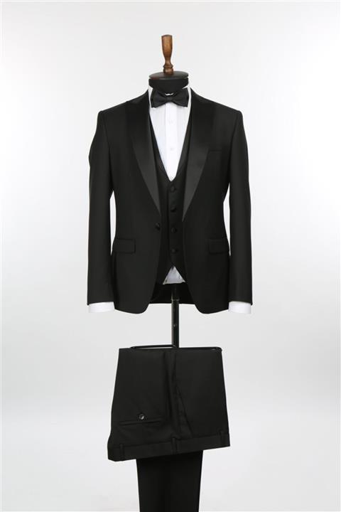 Jakamen Siyah Sivri Yaka Slim Fit Yelekli Damatlık