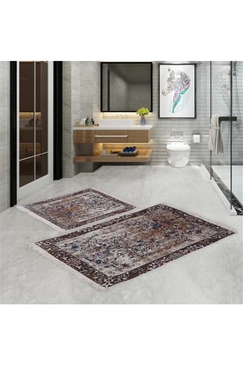 Bonny Home Motif Djt 2li Püsküllü Banyo Paspası Seti Kaymaz Tabanlı Saçaklı Klozet Takımı