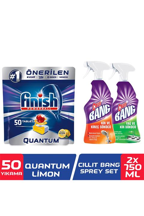 Finish Quantum 50 Tablet Bulaşık Makinesi Deterjanı Limon +Cillit Bang Set