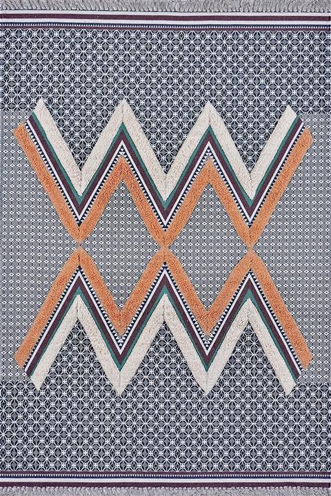 RUGSMODERN Rustik Navy - Cream 4004 Kilim Boho Iskandinav Stil Lacivert Kilim