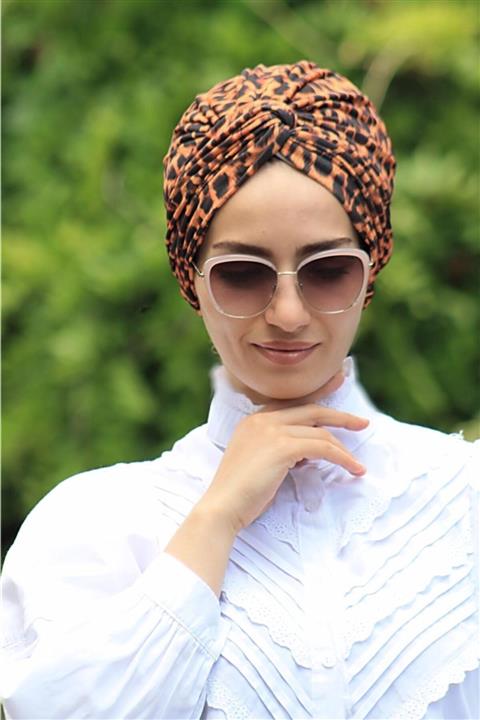 Sahra Şal Dünyası Desenli Dolama Bone Leopar Desen (MODEL HAZIR DEĞİLDİR)