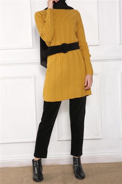 Ekrumoda Hardal Triko Tunik