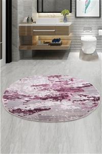 Bonny Home Tuval Mürdüm Yuvarlak 120x120 cm Banyo Paspası Kaymaz Taban Yıkanabilir Banyo Halısı