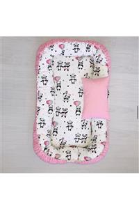 ceyofficial Ceyoffıcıal Pembe, Babynest, Bebek Yatağı, Panda Desen, Pamuklu, Kız Bebek 105 Cm