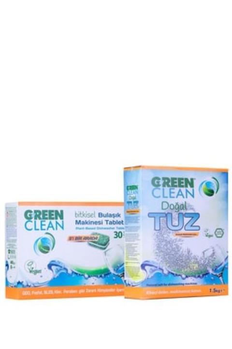 Green Clean Bitkisel Bulaşık Makinesi Tableti 30lu Tuz 1,5 kg 2li Set
