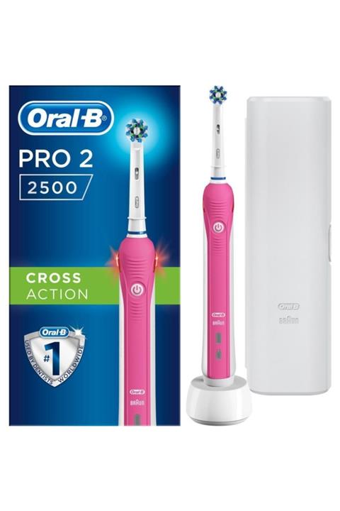 OralB Pro 2500 Şarj Edilebilir Diş Fırçası Cross Action Pembe + Seyahat Kabı
