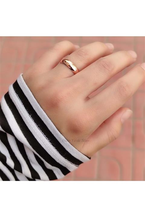 Güler Yüzlü Silver 5 Mm Düz Bombeli Gümüş Alyans - Rose Altın Kaplama - 15