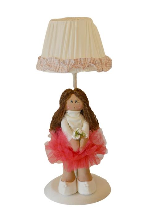 Kastanya Tütülü Uzun Saçlı El Yapımı Kumaş Kız Bebekli Abajur