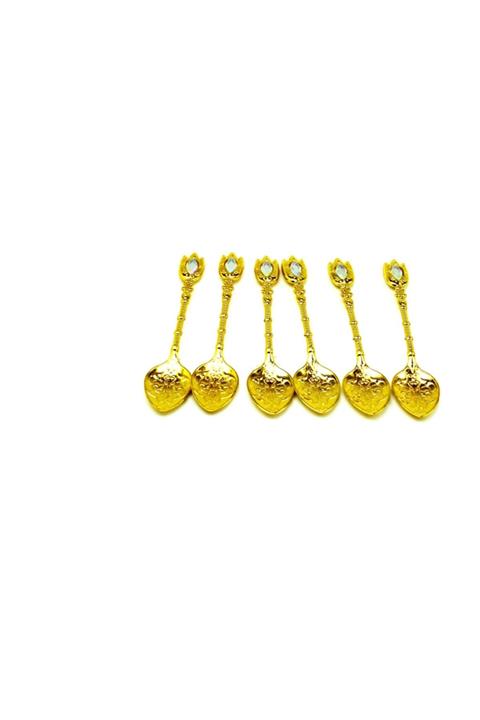 pologift Döküm Dekoratif 6lı Gold Lale Çay Kaşığı Obje