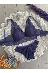 MOOİ Lacivert Soft Lace Bralet Takımı Dolgusuz Takım