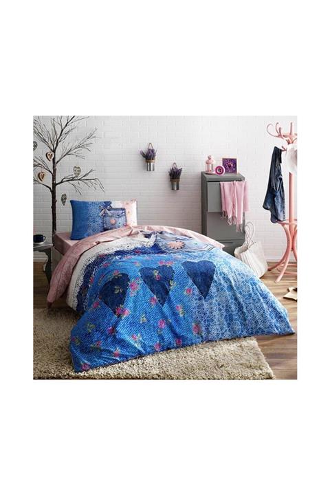 Taç Tek Kişilik Genç Modası Pike Takımı Lacy Mavi