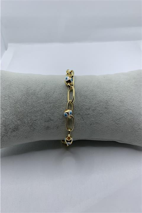 ValBan Accessories Kadın Altın Beyaz Nazar Boncuklu Zarif Çelik Halhal Bileklik