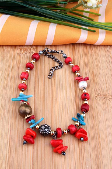 Pelin Aksesuar Mercan Turkuaz Doğaltaşlı Tasarım Halhal