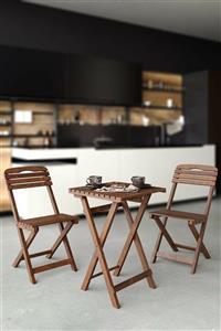 Meya Dekor Vernikli - 2 1 Bistro Set 50x50cm Masa - Ceviz / 3'lü Bistro Set 2 Sandalye 1 Masa